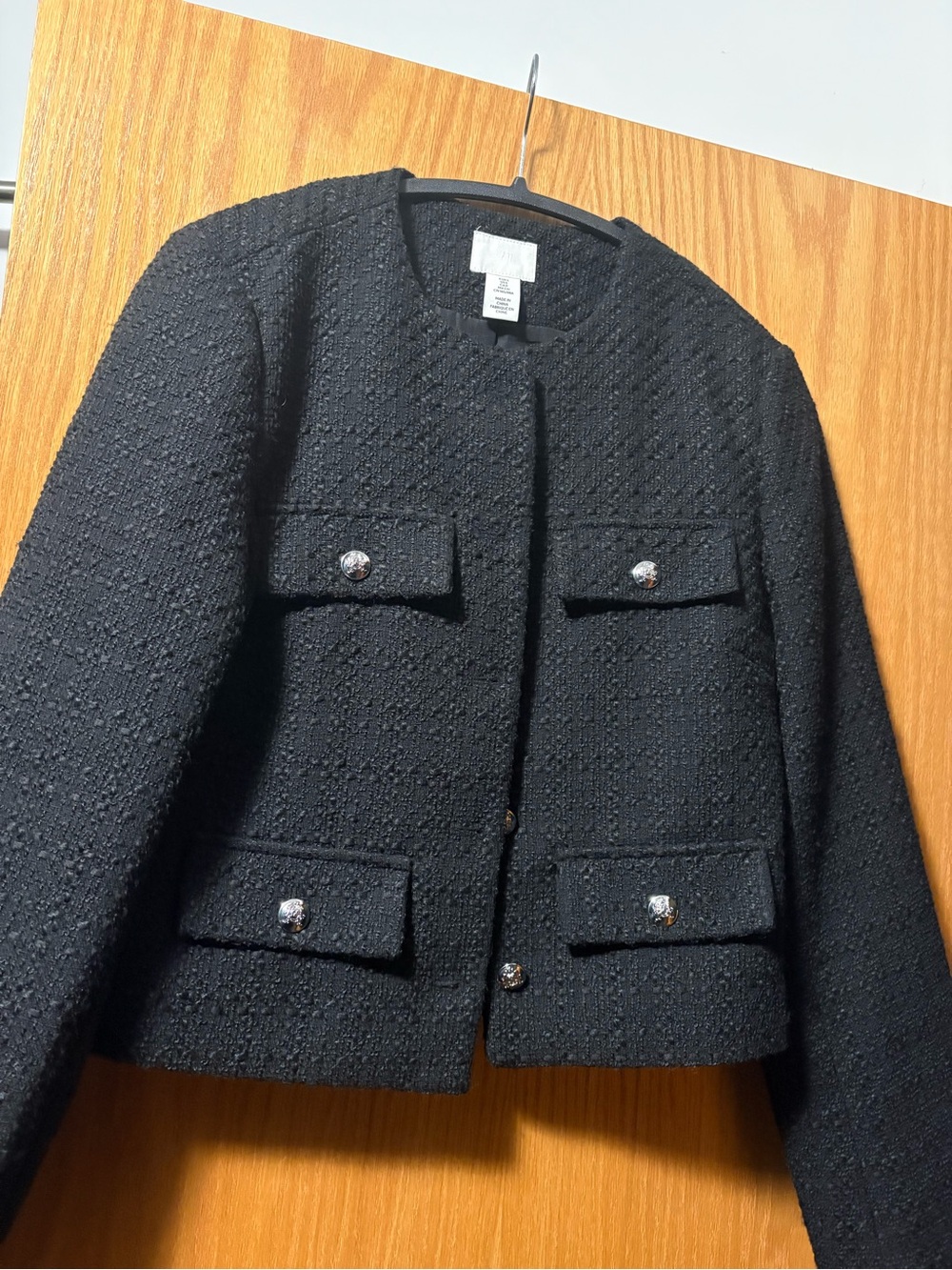 Black Tweed Boxy Jacket with Decorative Buttons - H&M